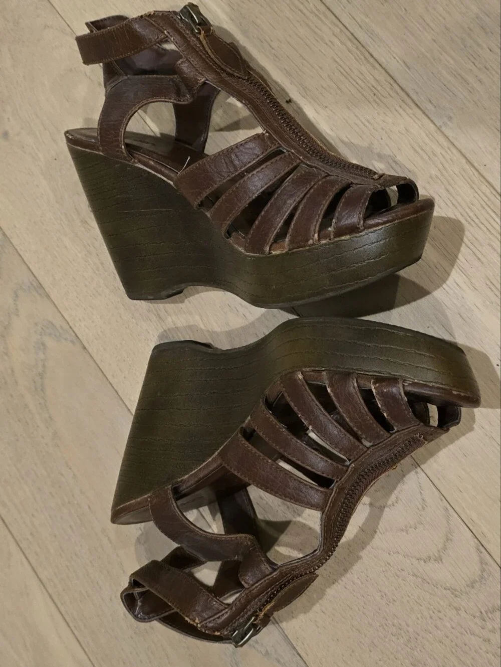 Target Brown Strappy Front-Zip Women’s Heeled Sandals Platform